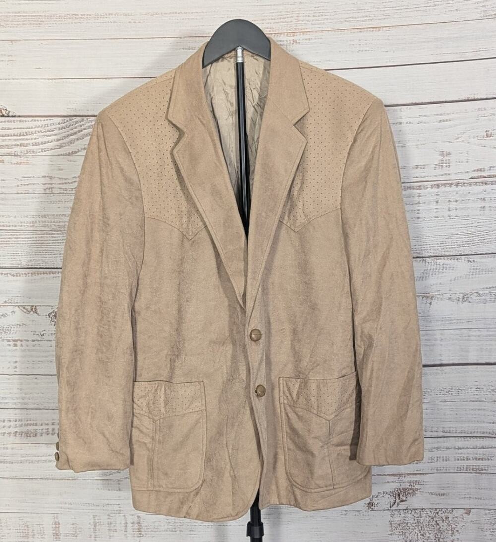 Vintage Circle S Western Blazer Mens 46R Tan Suede Rancher Sport Coat USA Rodeo